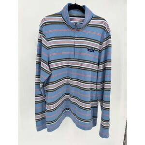 LL Bean Mens XL Reg Blue Striped Quarter Zip Pullover Sweater Traditional Fit